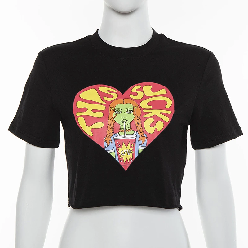 2020 летняя модная футболка для девочек с принтом короткий рукав круглый вырез