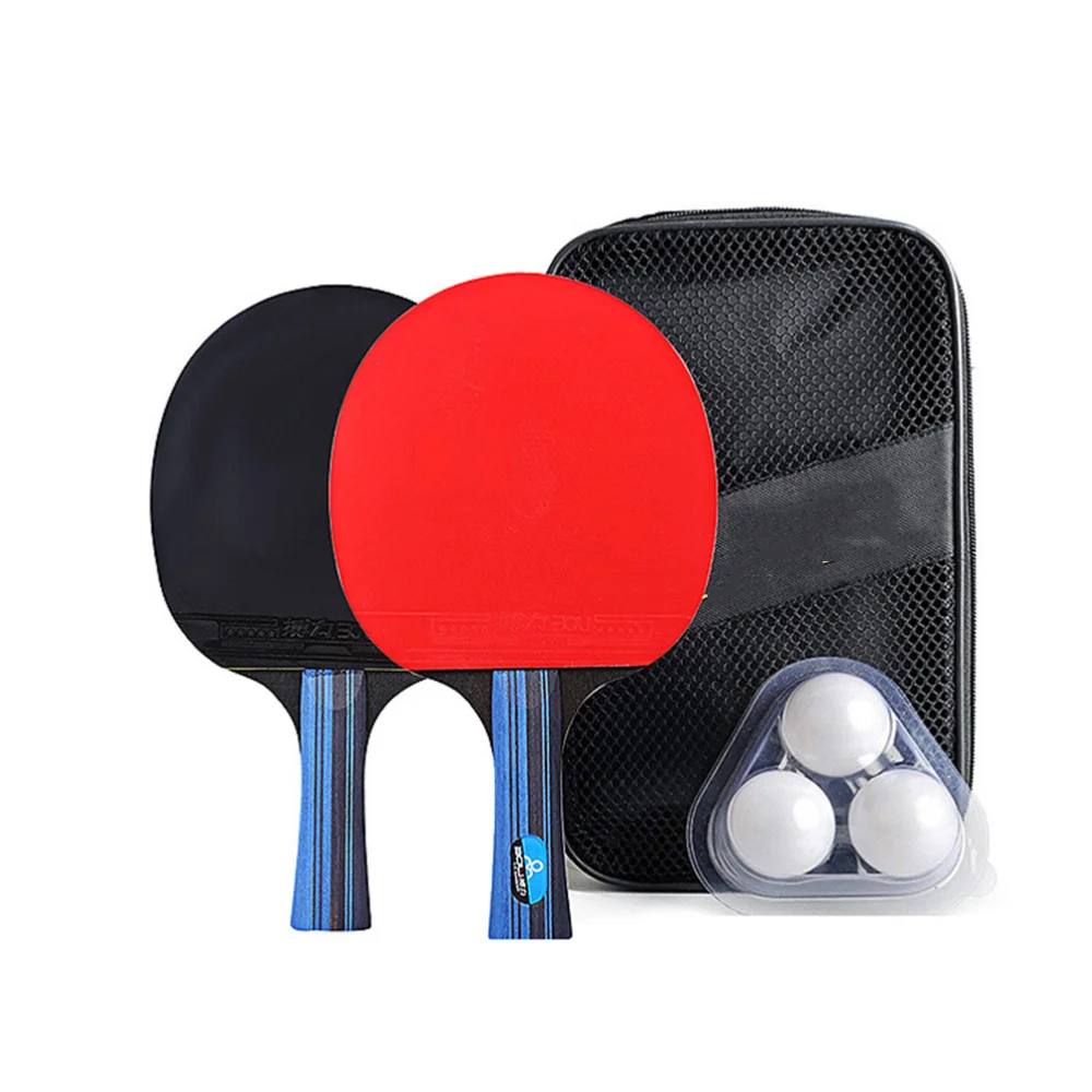 

Table Tennis Racket Double Side Reverse Rubber Faced Beginner Training Ping-pong Board Table Tennis Racket Set (Long Handle, Ran
