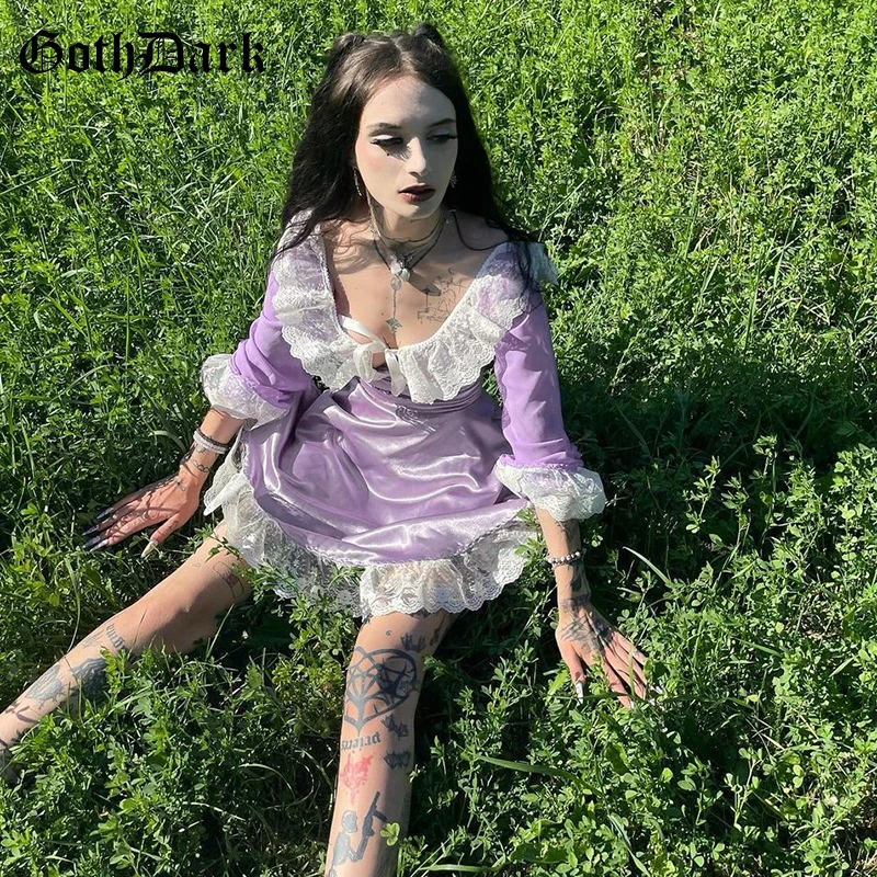 Женское атласное платье Goth Dark с оборками кружевное ТРАПЕЦИЕВИДНОЕ в готическом