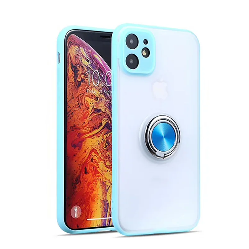 Чехлы для телефонов с магнитным кольцом для iPhone 11, 11Pro Max X, XR, XS Max, 11, 8, 7, 6, 6S Plus, силиконовые бамперы, прозрачные матовые чехлы - Цвет: Light Blue