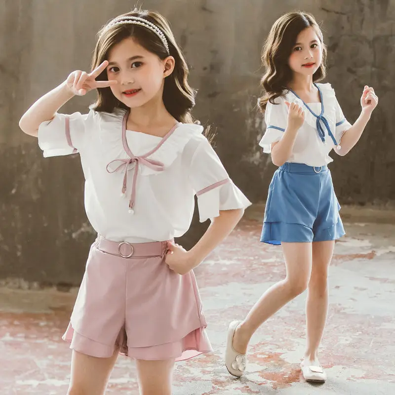 

2021 Girls Summer New Casual Suit Children's Clothing Little Girl Fashion Shorts Two Piece Suit 12 Children's Sets 11 Girls Suit