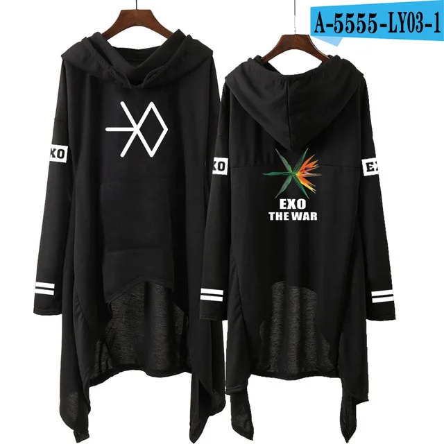 Kpop EXO/новые модные корейские толстовки EXO DO LAY SE HUN KAI пой FOR YOU EXO длинная юбка женские толстовки Harajuku Пуловеры для девочек - Цвет: A5555