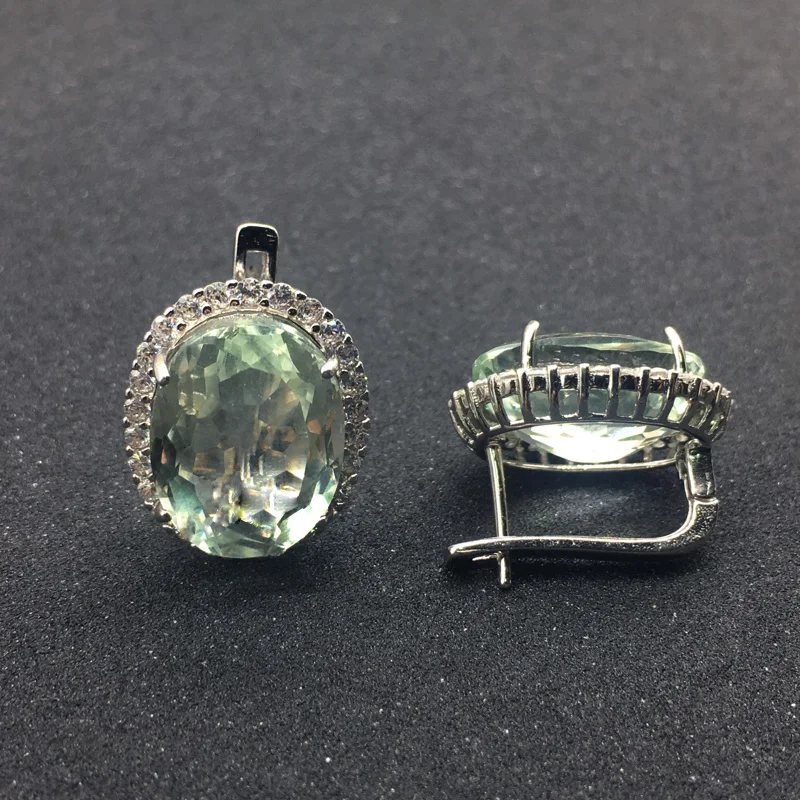Женские серьги с большим камнем CSJ из серебра 925 пробы натуральным зеленым