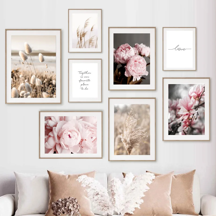 

Pink Peony Flowers Dandelion Reed Quotes Wall Art Canvas Painting Nordic Posters And Prints Wall Pictures For Living Room Decor