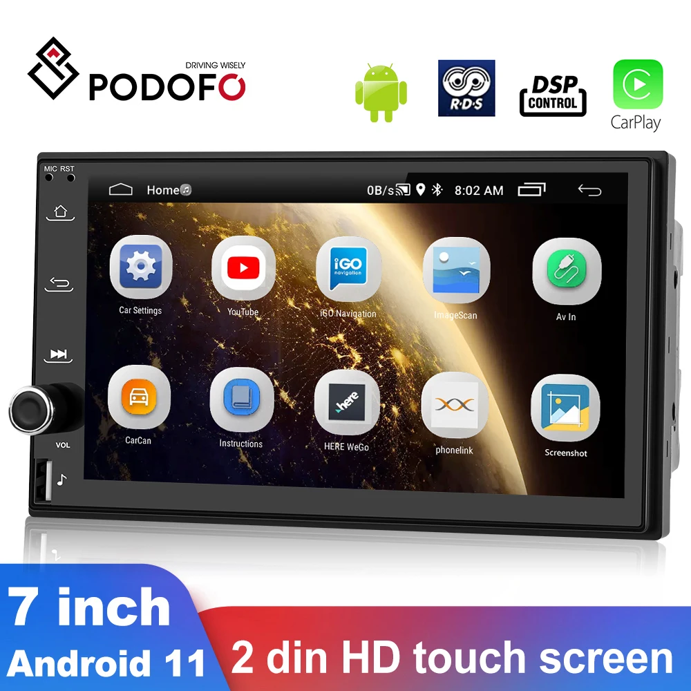 

Podofo Car Radio Carplay Android 10 Auto 2 Din Bluetooth GPS WIFI Stereo Receiver Autoradio Car Multimedia Player Universal 7"