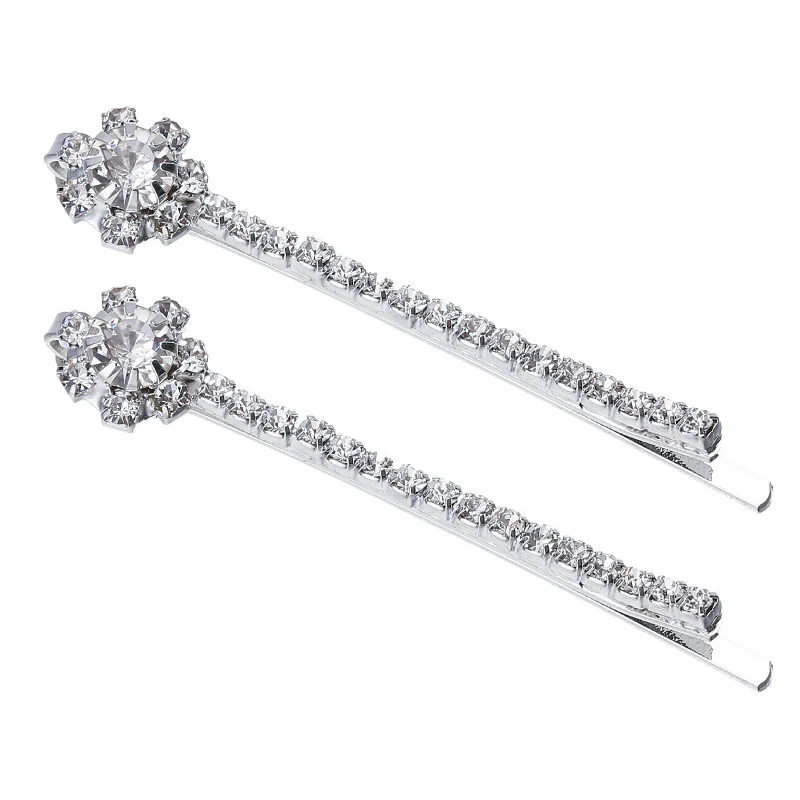 2 шт. женские хрустальные шпильки для волос Стразы с серебристым цветком