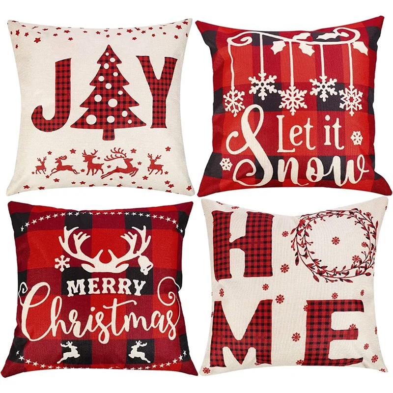 

Christmas Throw Pillow Cover Buffalo Plaid Pillow Cushion Cover Xmas Pillowcase for Christmas Car Sofa Bedroom