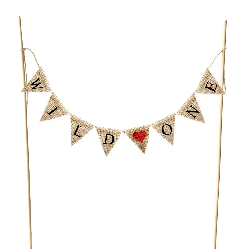Natural Jute Banner Cake Toppers Mr Mrs Just Married Rustic Wedding Decoration Happy 1st Birthday Topper One Party Supplies | Дом и сад