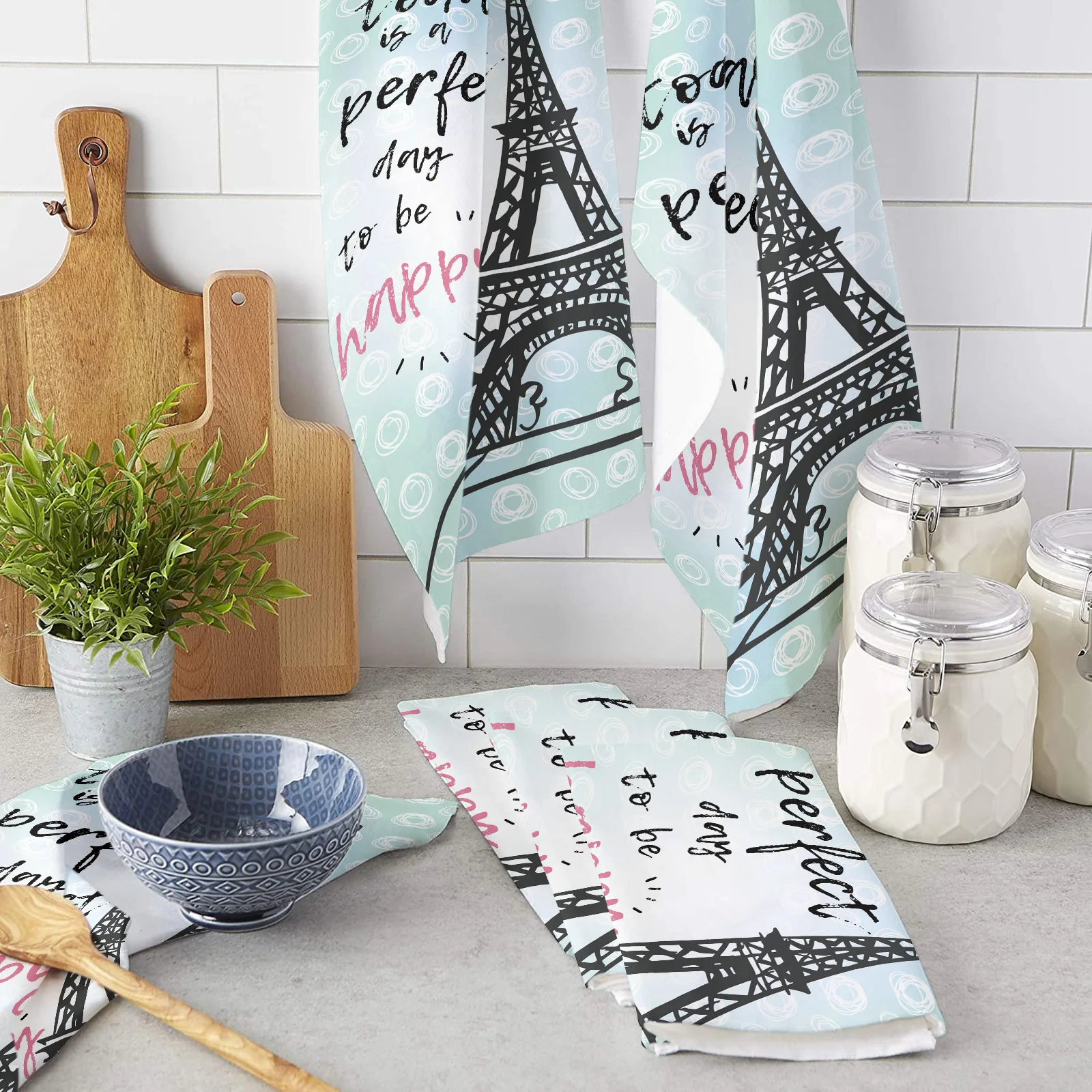 

Eiffel Towers Microfiber Kitchen Hand Towel Dish Cloth Tableware Household Cleaning Towel Utensils for Kitchen