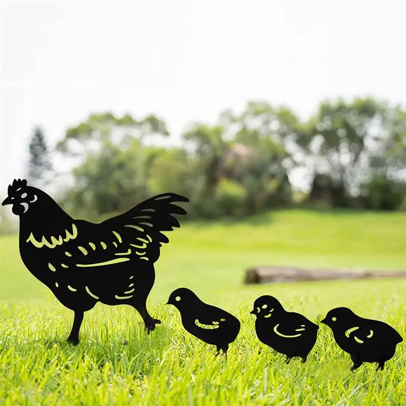 

4Pcs Acrylic Animal Stakes Chicken Garden Silhouette Yard Art Festival Gifts