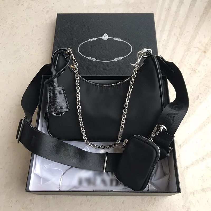 

Top Quality Three In One Nylon Underarm Bag Luxury Designer Female Combo Bag Retro Chain Armpit Shoulder Crossbody Messenger Bag