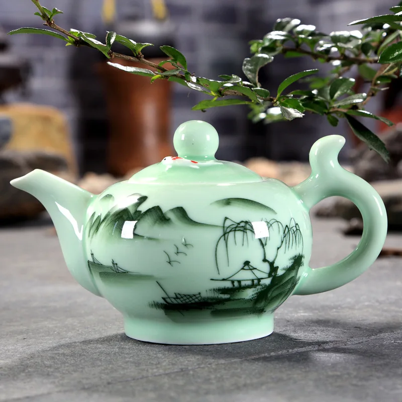 220 мл Китайский Longquan Celadon чайный горшок пейзаж/Lotus Фарфор Чайный набор кунг фу