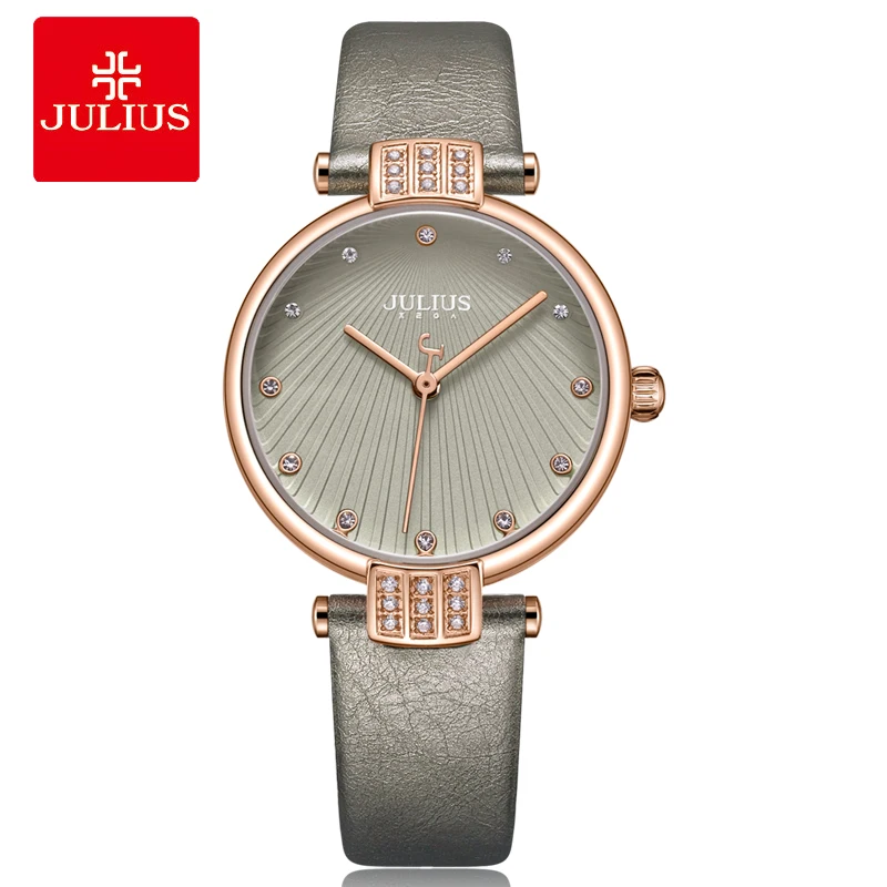 

Julius Women Watches 2018 Luxury Brand Quartz Leather Minimalist Gray Strap Wristwatches Waterproof High Quality Relogio JA-1072