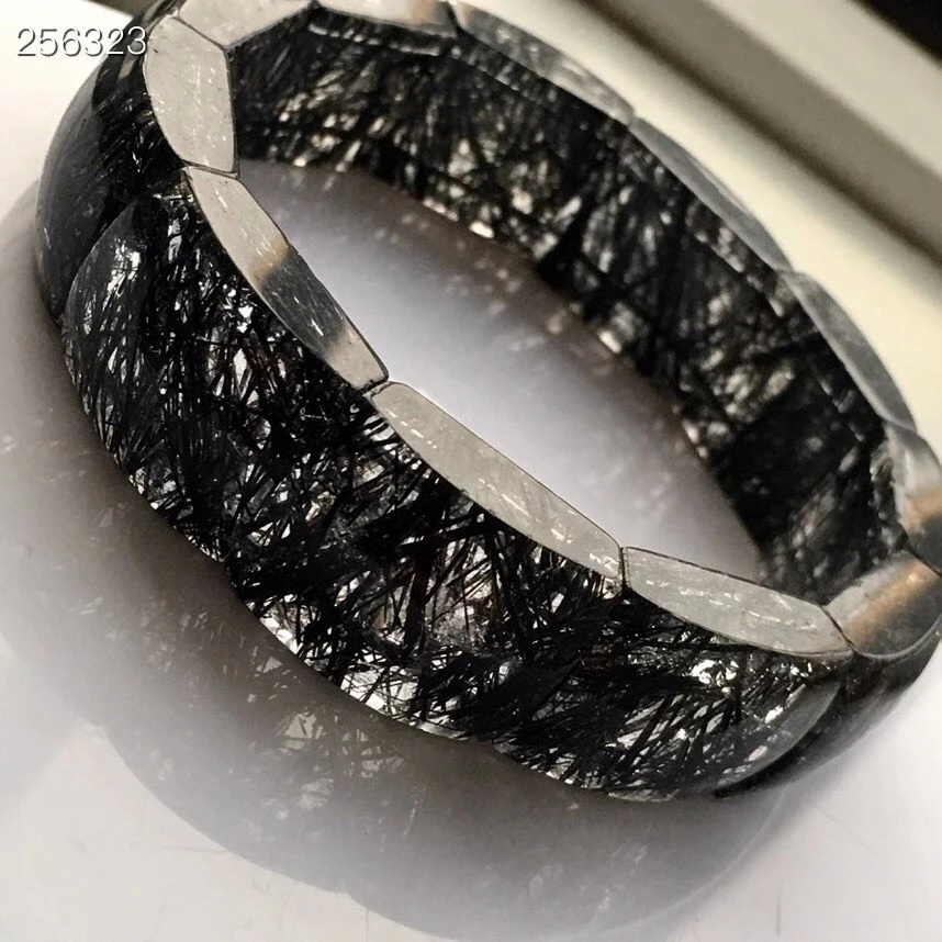 

Genuine Natural Black Rutilated Quartz Gemstone Bracelet 18x16mm Women Men Brazil Rectangle Beads Wealthy Stone AAAAA
