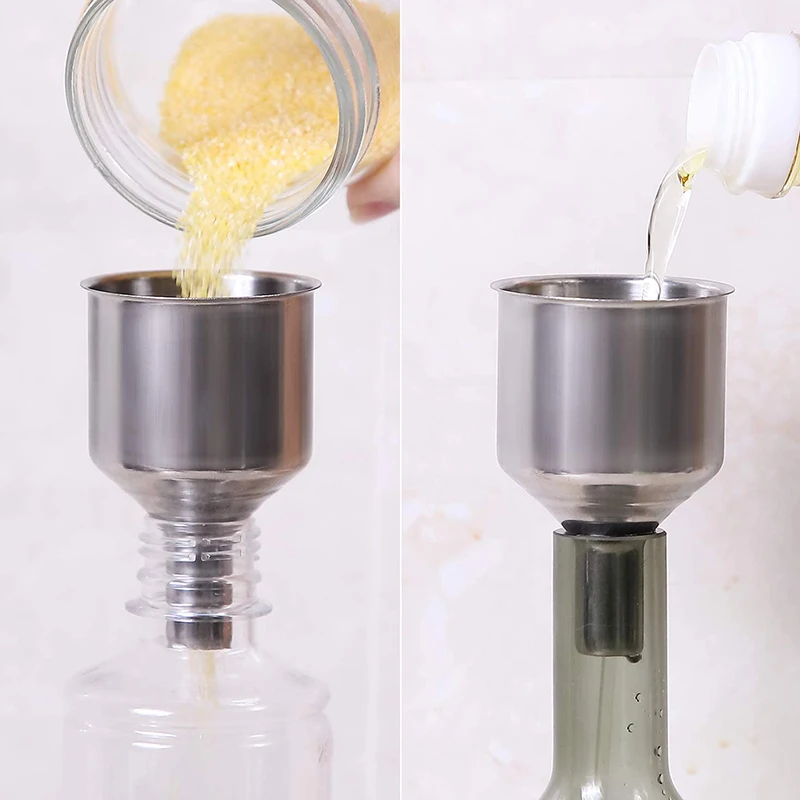 NUEVO PAQUETE DE 4 embudos de cocina de acero inoxidable, aptos para botellas de vidrio, frascos de condimentos para transferir l&iacute;quidos-2