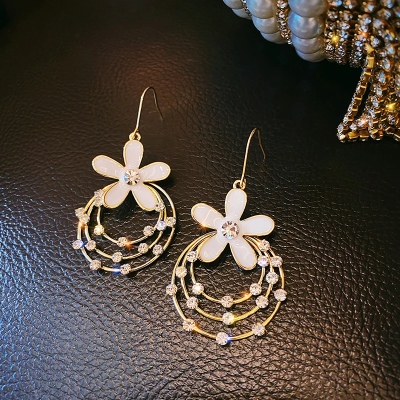 Многослойные цветочные серьги из горного хрусталя 2020 новые волнистые корейские