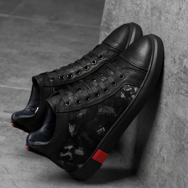 Jual Sepatu Kulit Asli Baru Sepatu Sneakers High Top Pria Mewah Modis Hitam Sepatu Pria Muda Jalanan Keren Sepatu Bot Pergelangan Kaki Pria Bermerek