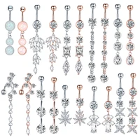 1pc new cz belly button rings long dangled navel bar belly piercing ring crystal piercing belly charming oreja women jewelry 14g