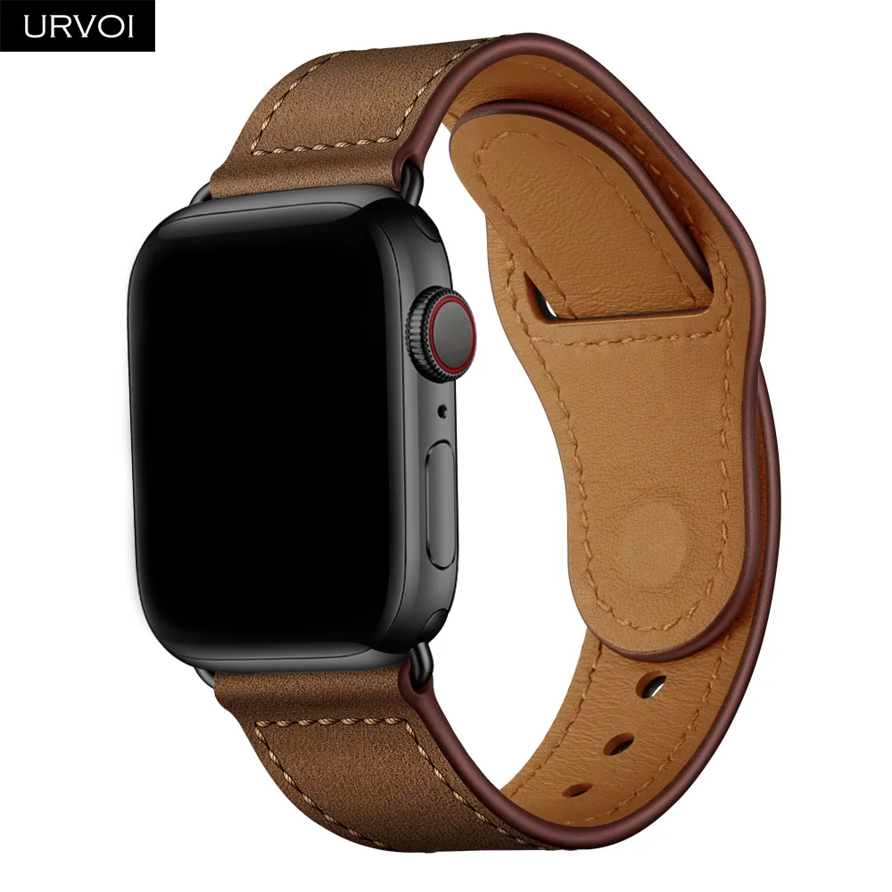 URVOI ремешок для apple watch серии 5/4 3, 2, 1, ремешок для наручных часов iWatch, большие размеры 40-44 мм спортивный ремешок из натуральной кожи Swift Pin& tuck ручной работы