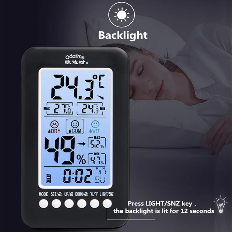 Цифровой термометр Odatime с часами метеостанция ЖК дисплеем измерители