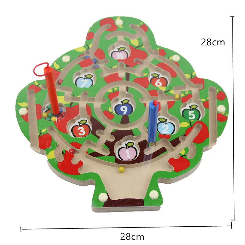 

Children's wooden toy magnetic pen labyrinth walking bead track benefit intelligence game apple tree digital butterfly ring maze