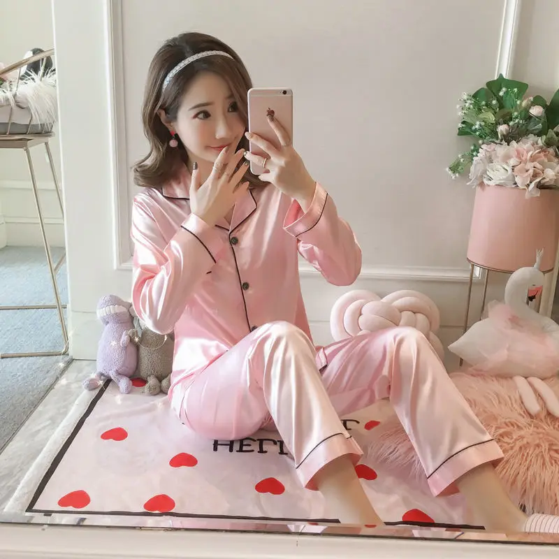 

Lingerie artificial silk pajamas spring and autumn long-sleeved suit sexy outerwear casual increase