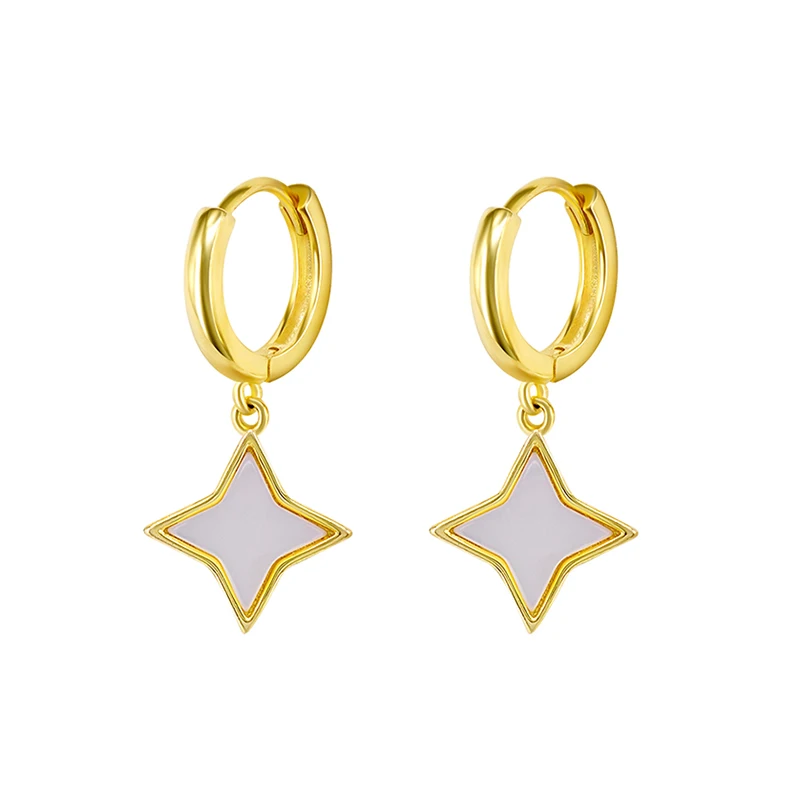

925 Silver Ear Buckle Hoop Earrings Gold Color Shell Earrings For Women Girl Geometric Star Drop Huggies Earing Fashion Jewelry