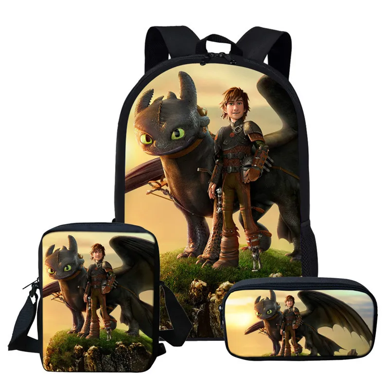as pictures ThiKin мультфильм дракон 3D печать рюкзаки Карандаш сумка 3 шт. портфель школьные ранцы для мальчиков девочек Bookbag ранец - Цвет: as pictures