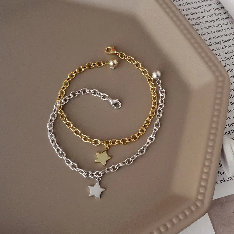 1 шт. подлинный 925 пробы серебряный белый/золотой бусины и Звезда Крест звено цепи