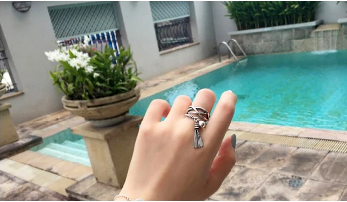 Bijoux Boho 925 стерлингового серебра полые линии кольца для женщин женские кольца модные вечерние ювелирных изделий