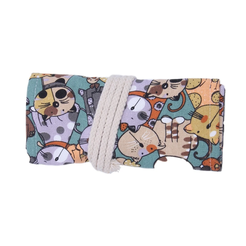 Холщовый пенал дорожный органайзер для карандашей с милым котом художника чехол