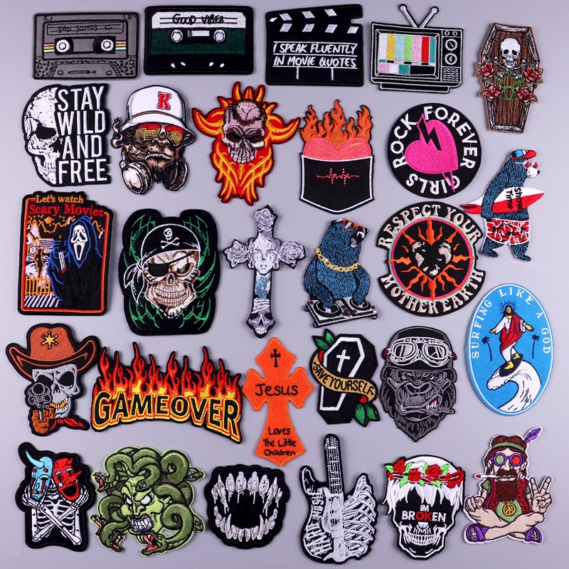 

Hippie Patch Iron On Patches For Clothing Thermoadhesive Patches On Clothes Punk Rock Embroidered Badge Stripe Patch For Clothes
