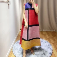 changpleat large size was thin female dress europe station fashion colorblock plaid accordion pleated womens dress