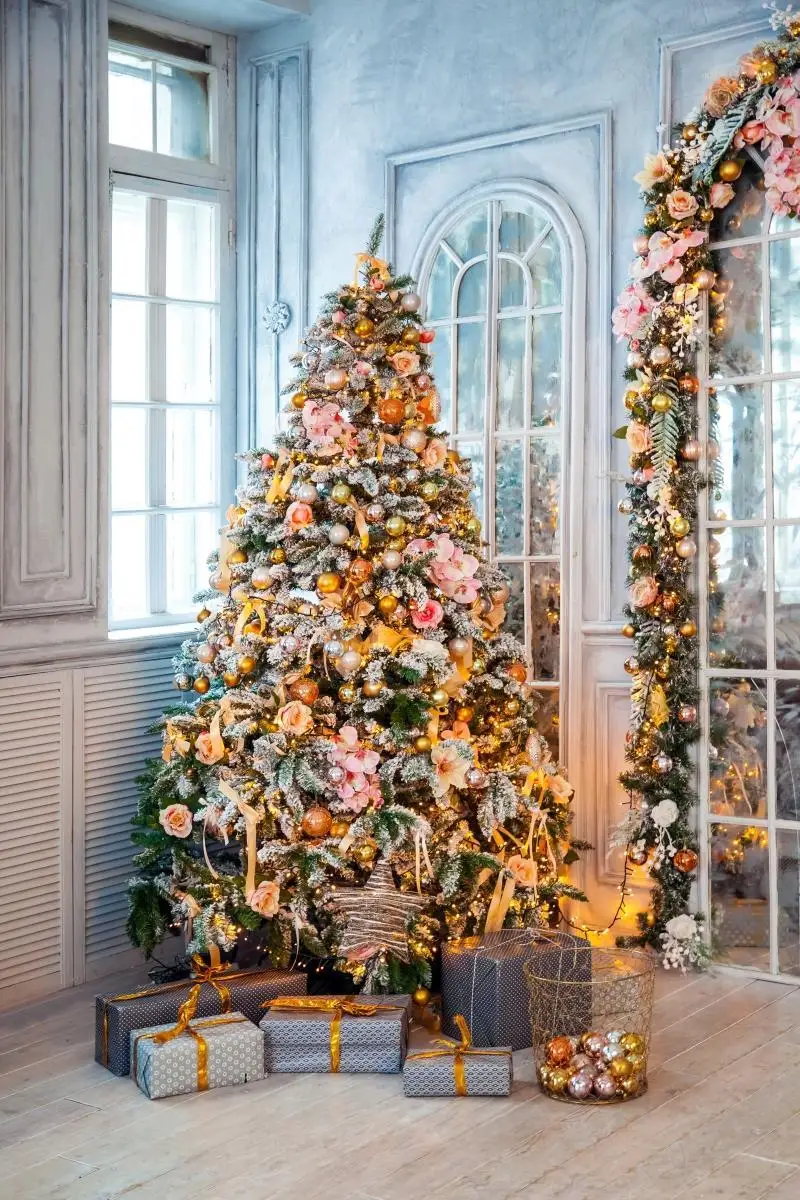

Christmas Backdrops Room Interior Curtain Window Tree Fireplace Wooden Floor Photography Backgrounds For Photo Studio
