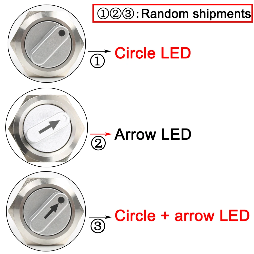 Фото 19 мм 2 3 позиции Водонепроницаемость с 12 В светодиодной подсветкой металлические латунные хромированные переключатели NONC/2NO2NC DPDT/SPDT фиксация №2