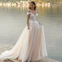 eightree champagne wedding dresses 2022 applique beadings bridal dress sweep train tulle a line princess wedding gowns plus size