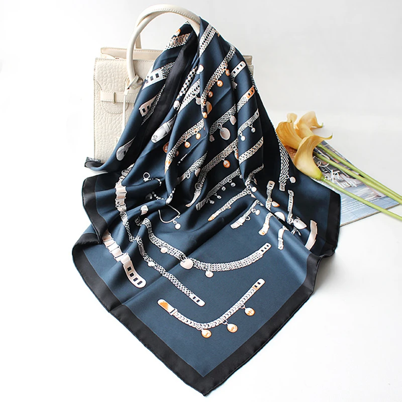 

2021 New Luxury 100% Twill Silk Scarf Women Kerchief Vintage Printed Shawl Hijab Square Bandana Stole 35"*35"