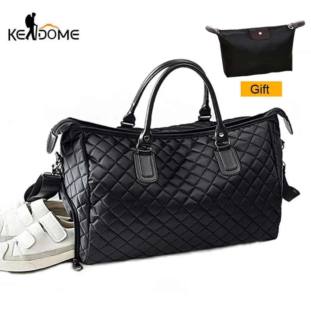 Diamond Lattice Gym Shoe Bags Sport Bag for Women Fitness Over the Shoulder Travel Luggage Bag Handbags Male Nylon Black XA745WD