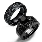 Новые модные двухрядные циркониевые кольца черного цвета, инкрустированные фианитами, модные ювелирные украшения, наборы колец для пар, подарок на вечеринку