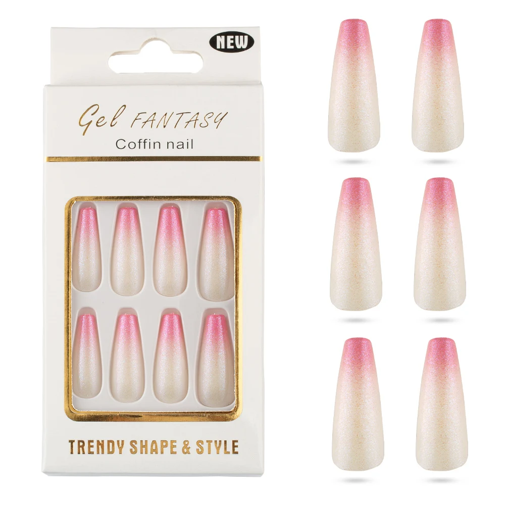 24 шт./корт. накладные ногти с блестками Типсы для ногтевого дизайна набор