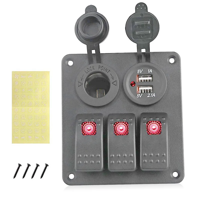 Водонепроницаемая панель переключателя с двумя USB портами 12 В|Переключатели и