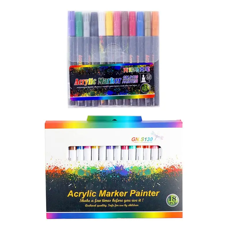 

12/18 Colors Acrylic Paint Marker Pen Set for DIY Album Glass Ceramic Rock Wood B36C