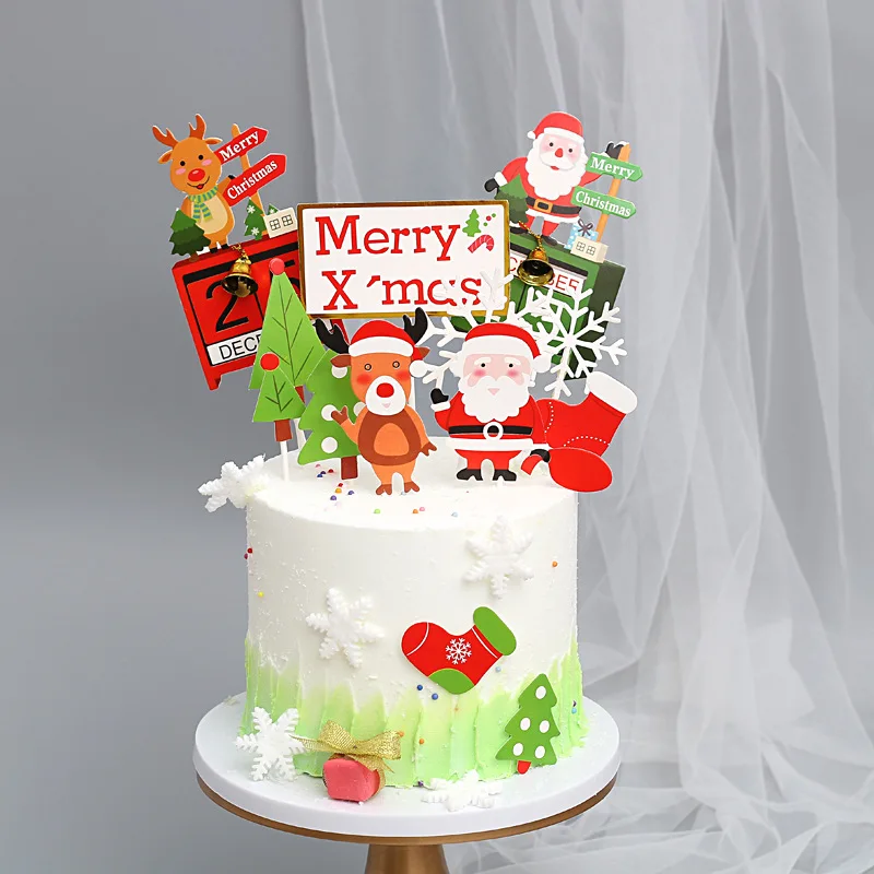 

Merry Christmas Topper Cake Santa Tree Deer Snowflake Cake Decoration Party Supplies Kids Favors Christmas Decorations for Home