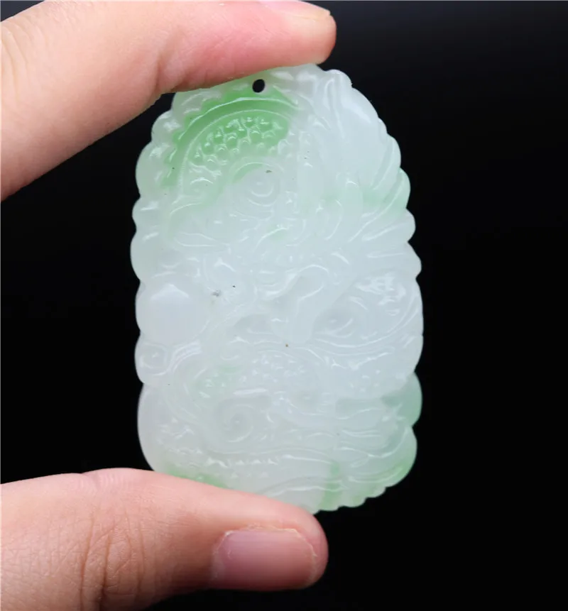 Китайский белый зеленый Нефритовый дракон кулон ожерелье Шарм ювелирные изделия