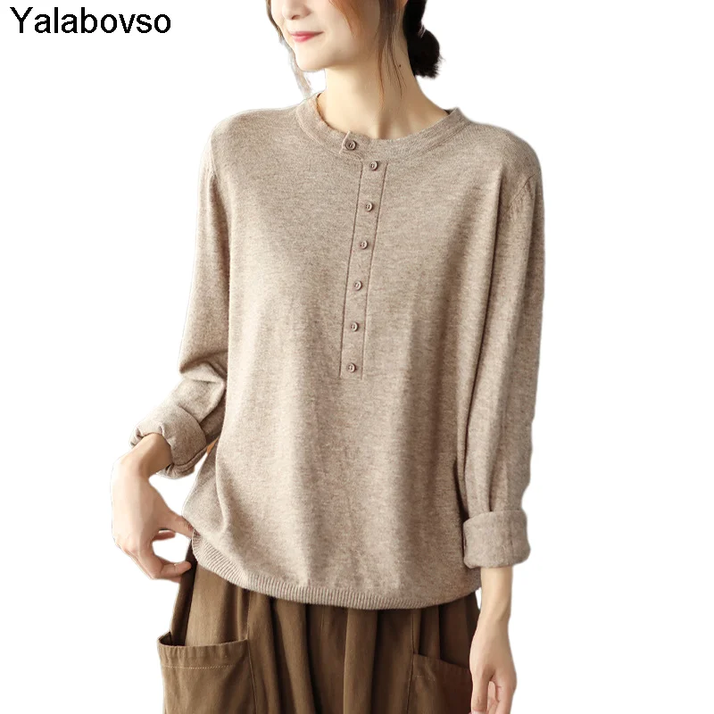 

2021 Autumn And Winter New Women's Cotton Sweater Long Sleeve Pullover Bottomed Shirts Top Solid Color Tees And Tops Yalabovso