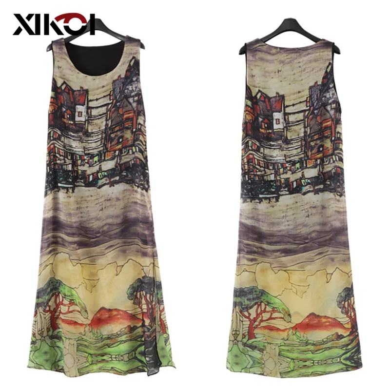 Платье-туника летнее женское без рукавов в пол | Женская одежда