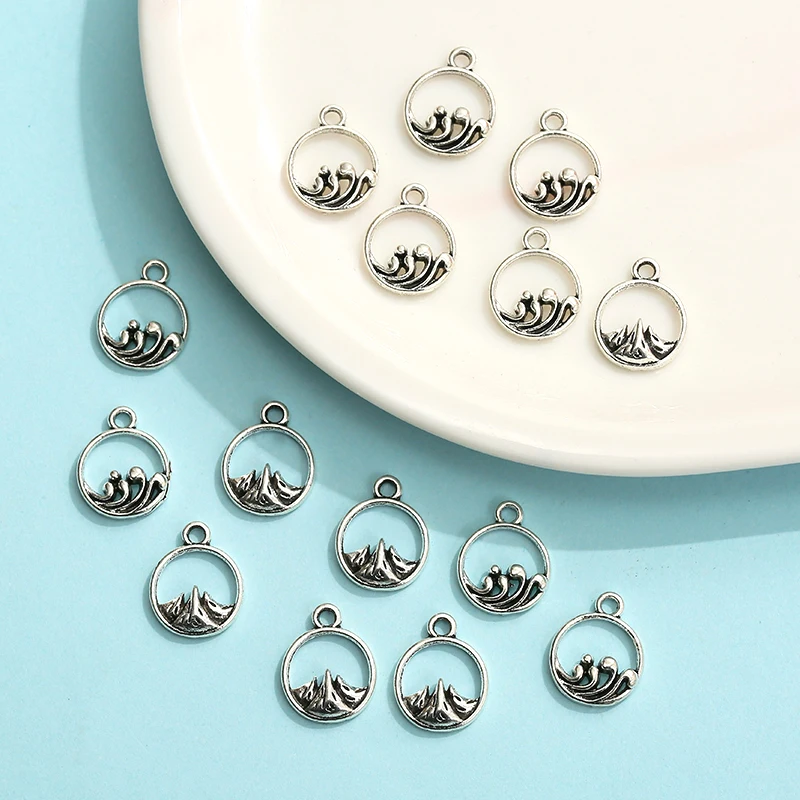 

10pcs/lot Sea Wave Mountain Antique Silver Color Charms Pendant DIY Necklace Bracelet For Jewelry Making Accessories