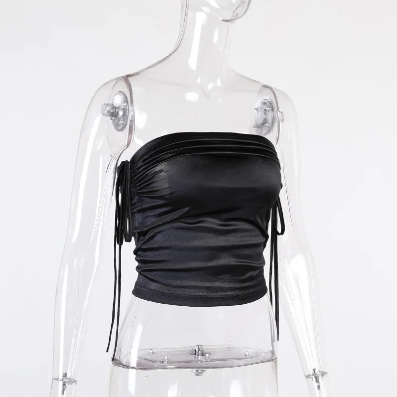 

2021 European and American sexy pleated bra top new slim solid color chest Wrap Top in summer