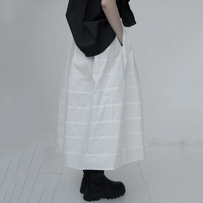 

[EAM] High Elastic Waist White Cake Pleated Long Holiday Half-body Skirt Women Fashion Tide New Spring Summer 2021 1DD9591