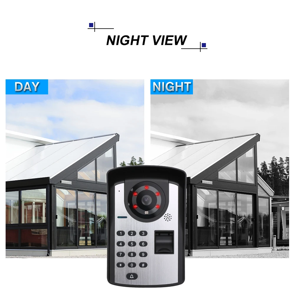 

Fingerprint Password Remote Control Video Door Phone Doorbell Intercom System HD Camera 7 Inch Monitor IR Video peephole Door
